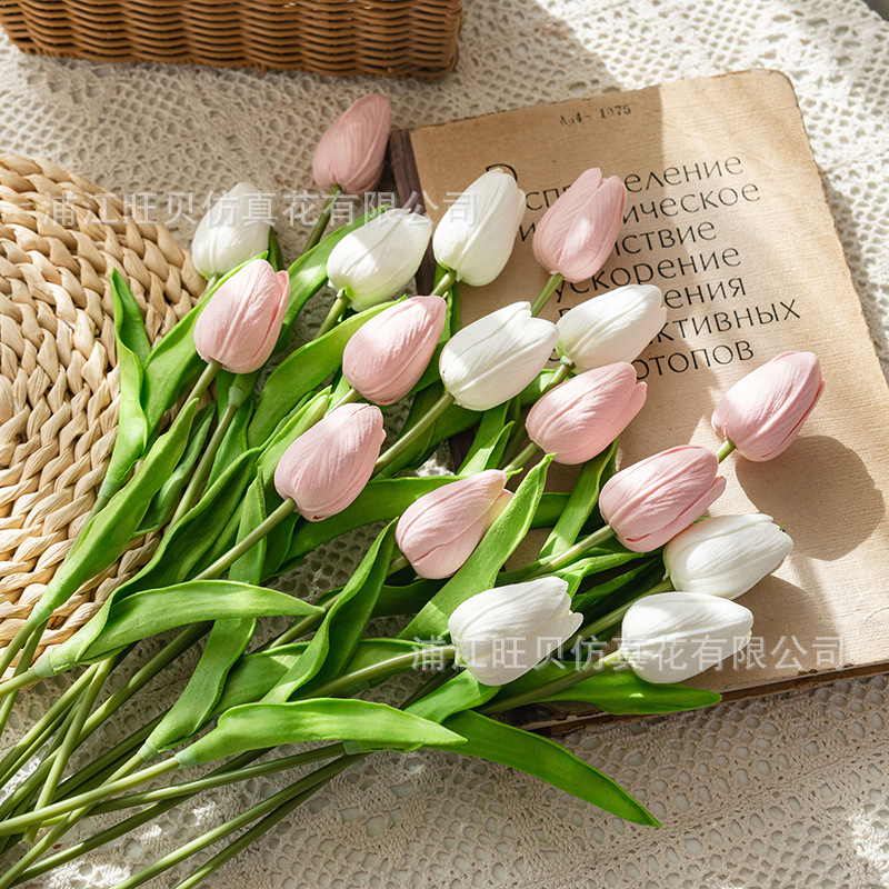 PU mini tulip simulation flower hand-held bouquets, cross-border artificial flowers, home decoration photography, European-style ornaments, factory direct sales Specification image