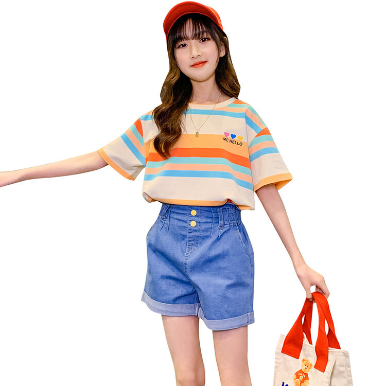 Children's clothing and girls' short-sleeved T-shirts for 2022 summer, medium and large children's thin summer half-sleeved tops, children's round-neck cotton T-shirts wholesale Item Picture