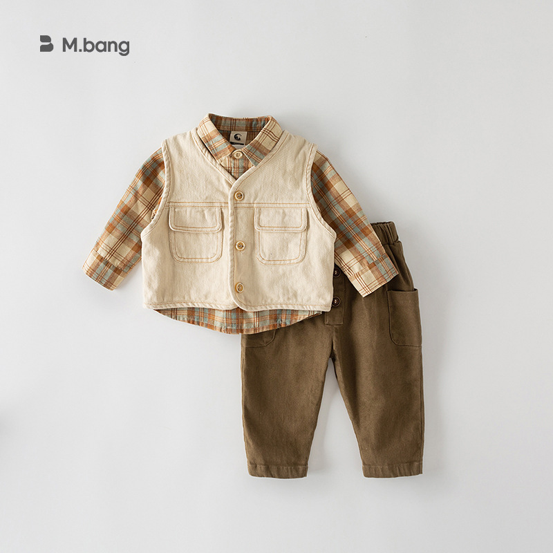 Beibei City Korean Version Boys' Autumn Shirt Vest Three-piece Set, Children's Pants Set, Children's Clothing QT-3021