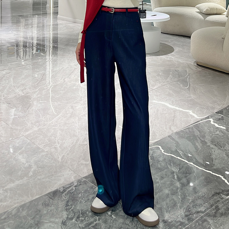 日韩休闲风高腰显瘦仿牛仔面料直筒阔腿裤2025秋款热卖女式长裤子