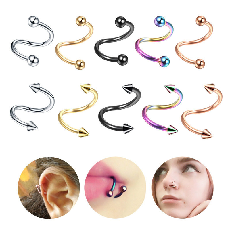 Titanium steel S-shaped nose studs, nose rings, ear studs, simple ear studs, earrings, piercing accessories, S-studs, rotating ear studs