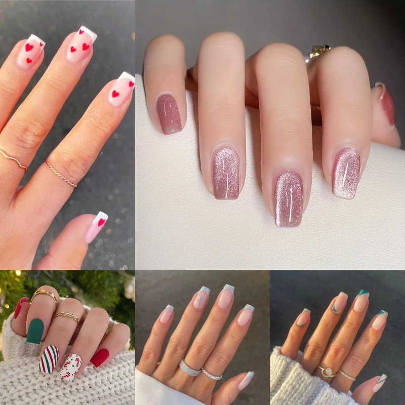 Cross-border autumn and winter nail art, European and American trendy long and short false nails, traceless, detachable nail art pieces, wearable nail pieces wholesale