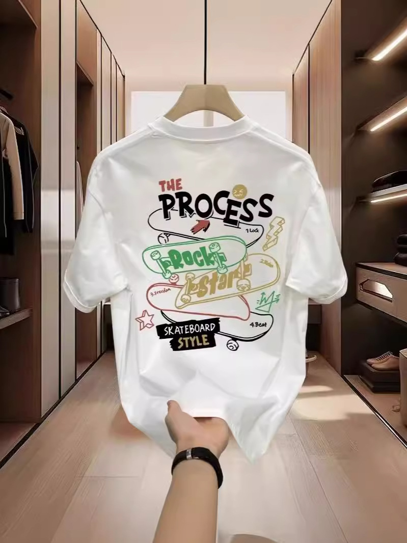 Summer new high-end pure cotton men's Korean-style casual and versatile round-neck short-sleeved T-shirt, all-cotton light luxury stylish men's wear details Picture