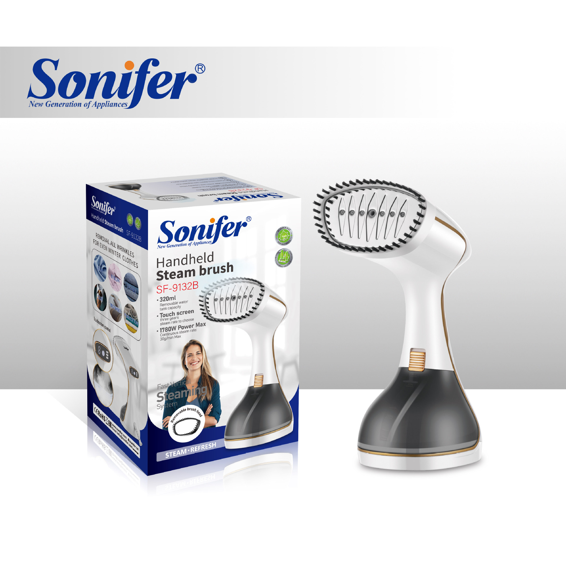 Sonifer SF-9132B 新款跨境欧规蒸汽刷家用手持蒸汽刷Steam Brush