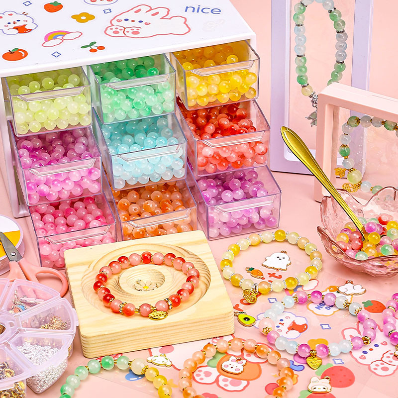 Children's bracelet set, diy beading gift box set, girl beading material package, dopamine toy, glass making details Picture