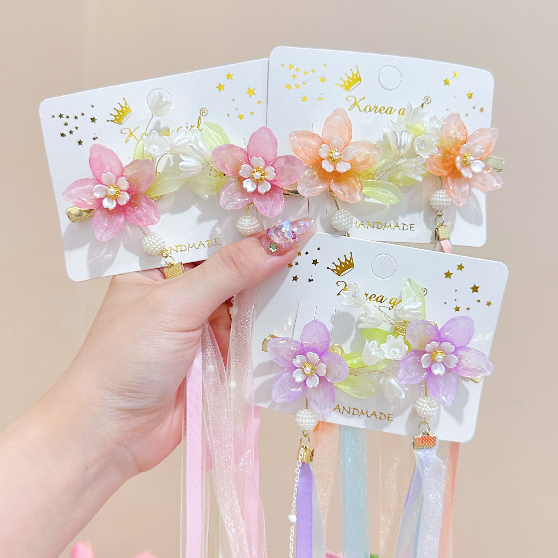 Children's Antique Hair Clip New Peach Blossom Pendant Fringe Clip Chinese Style Hanfu Accessories Super Fairy Children Hair Accessories details Picture
