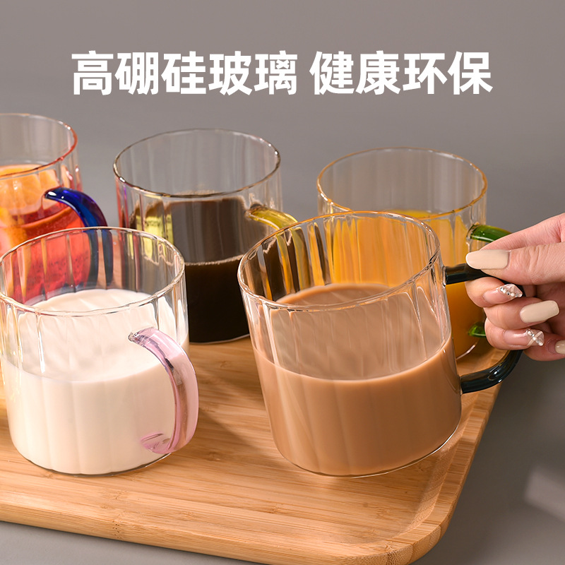 New striped glass water cup, large-mouthed milk cup, colorful glass cup, ins high appearance level souvenir cup details Picture