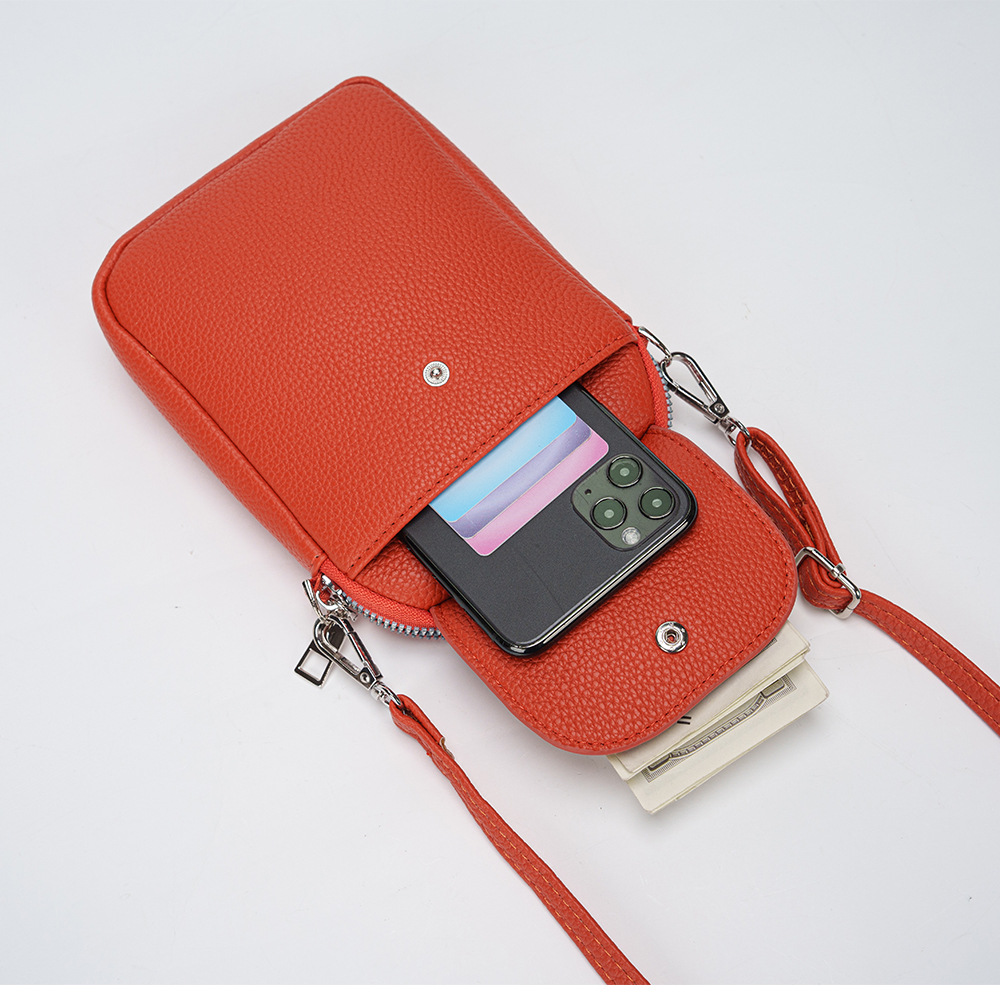 Cross-Border Bestseller 2025 New Women's Mobile Phone Bag, Solid Color Lychee Pattern Bag Cover Style, Versatile Commuting Single-Shoulder Crossbody Bag Specification drawing