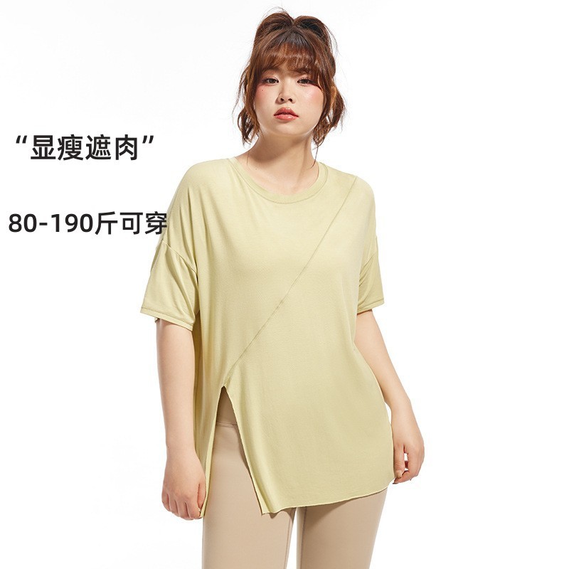 大码运动T恤女春夏速干透气胖mm健身短袖罩衫宽松显瘦瑜伽服上衣
