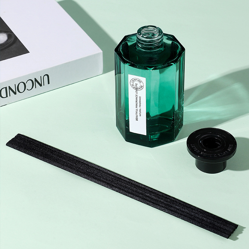 200Ml Dark Green Aromatherapy Household Indoor Long-Lasting Office Eight-Sided Bottle Scented Essential Oil Bedroom Aromatherapy Decoration Specification drawing