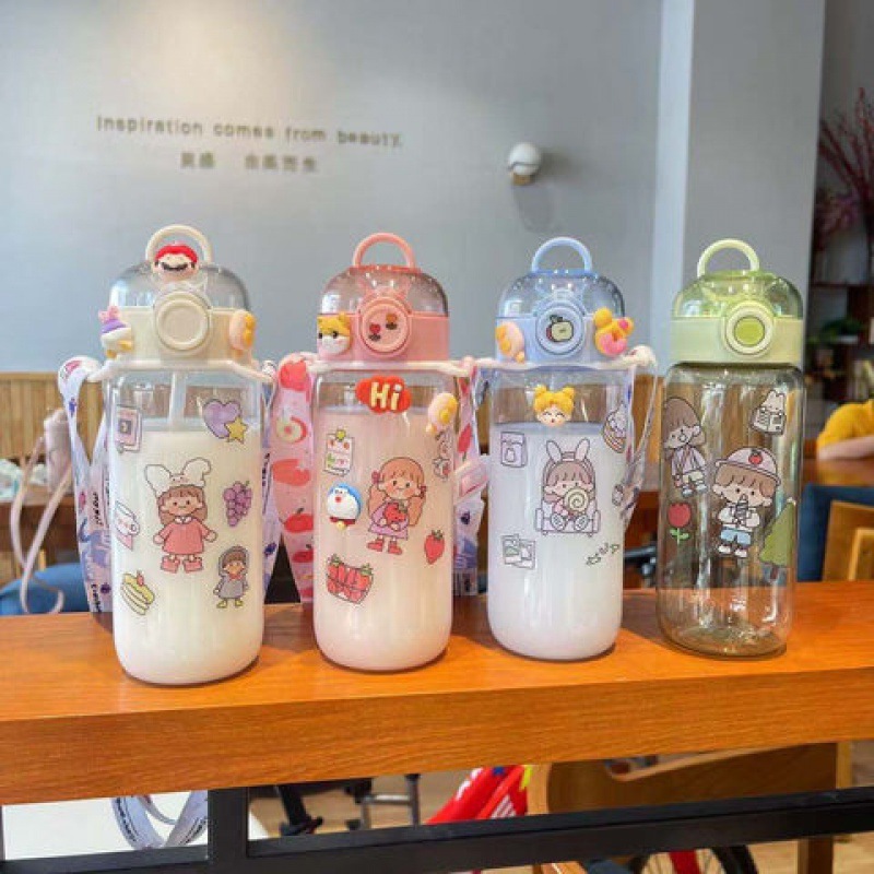 创意ins吸管便携杯子女学生DIY卡通随手简约森系塑料杯