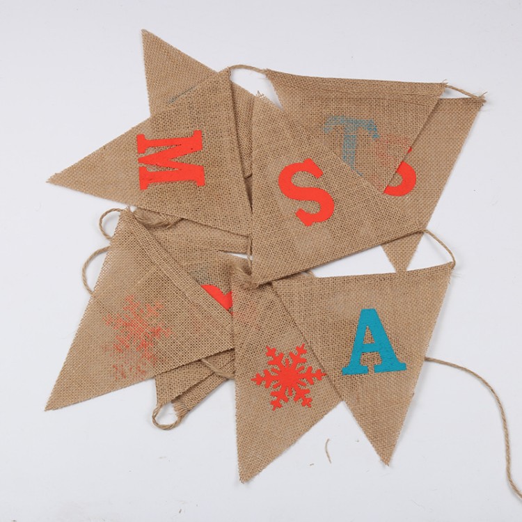 Jute Christmas decoration triangular flag Christmas triangular flag Christmas party decoration Snowflake linen color Application Scenario