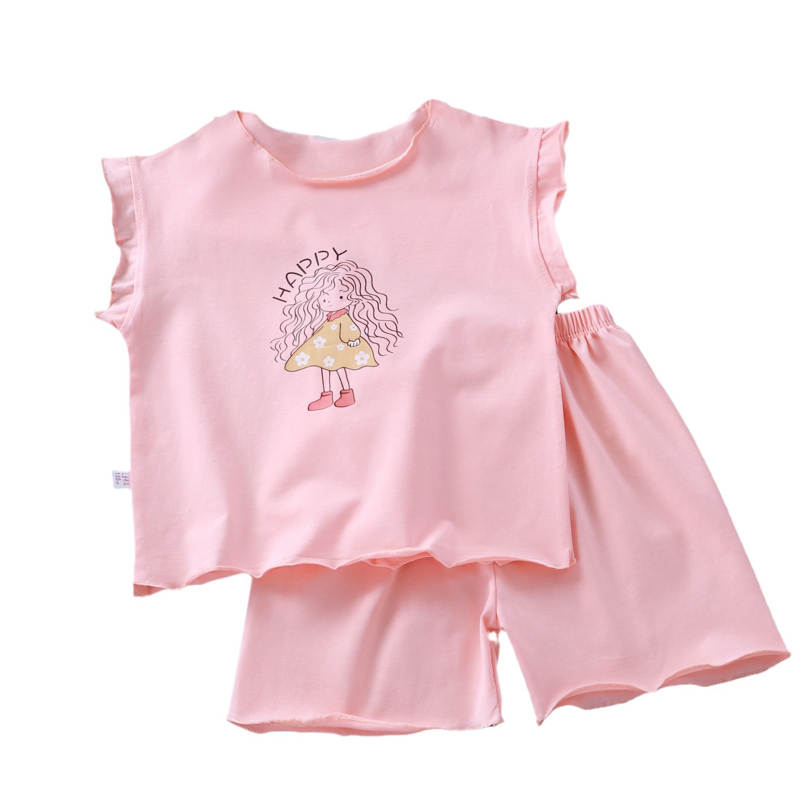 2024夏季新款女童夏装宝宝短袖短裤冰山棉女孩小清新童装95棉白底实物图