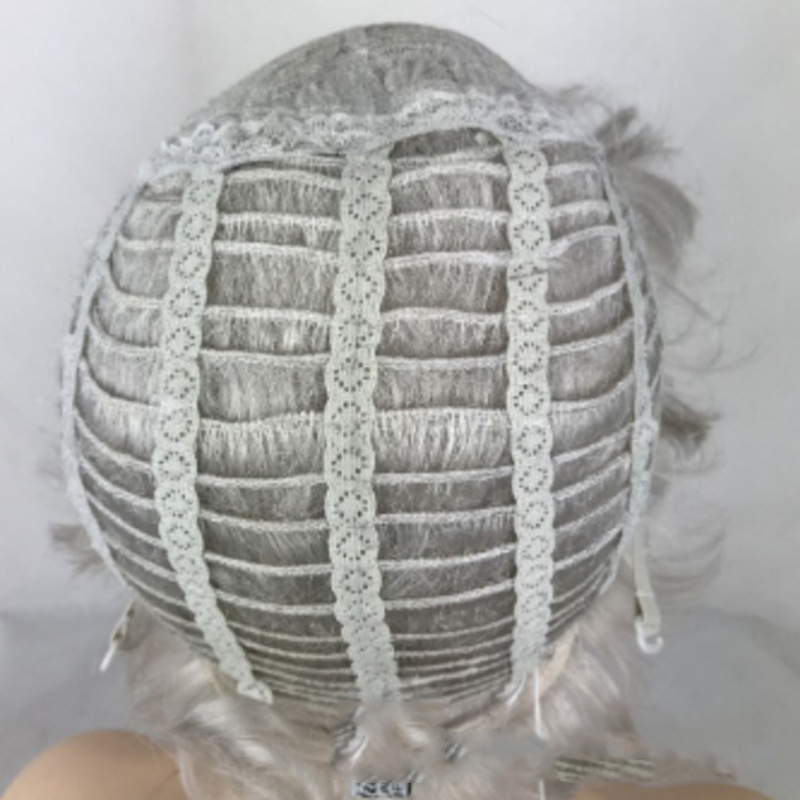 European and American women's short curly hair, full-length synthetic fiber wig, silver-white wig, side-swept bangs, micro-curls, middle-aged and elderly curly hair wholesale Application Scenario