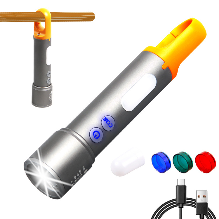 Cross-Border New Led Flashlight White Focus Type-C Charging Aluminum Alloy Telescopic Zoom Explosion Mini Flashlight details Picture