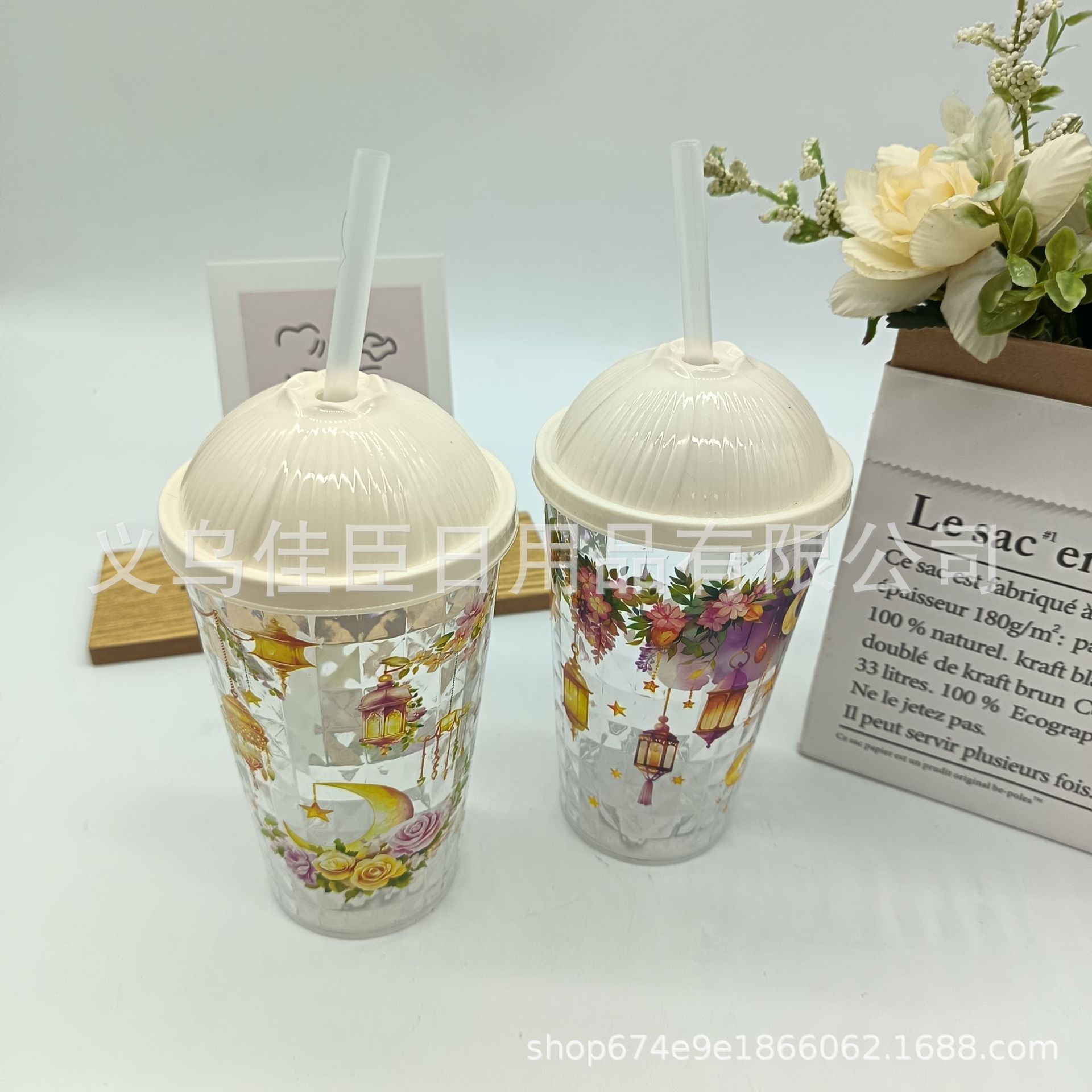 Cross-border best-selling summer straw cup, beverage cup, flower bud shaped lid, high appearance level, portable student drinking water cup for work details Picture