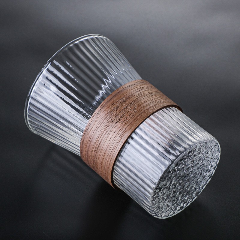 High Borosilicate Glass Hanging Ear Coffee Cup Japanese Vertical Grain Organ Cup Japanese Heat Insulation Tea Cup Specification drawing