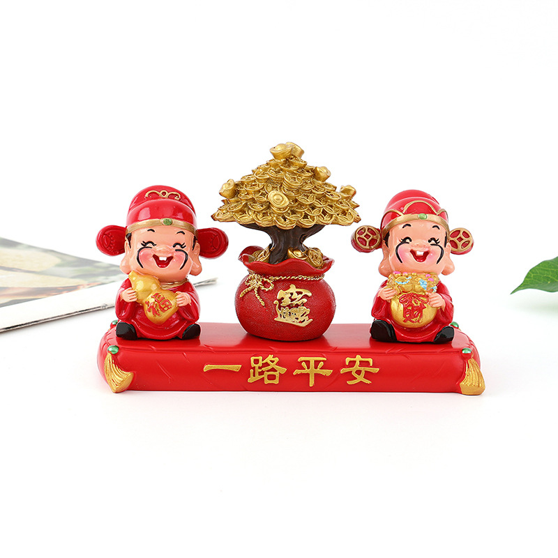 树脂工艺品发财树汽车摆件车载号码牌装饰摆件财神爷福财装饰品