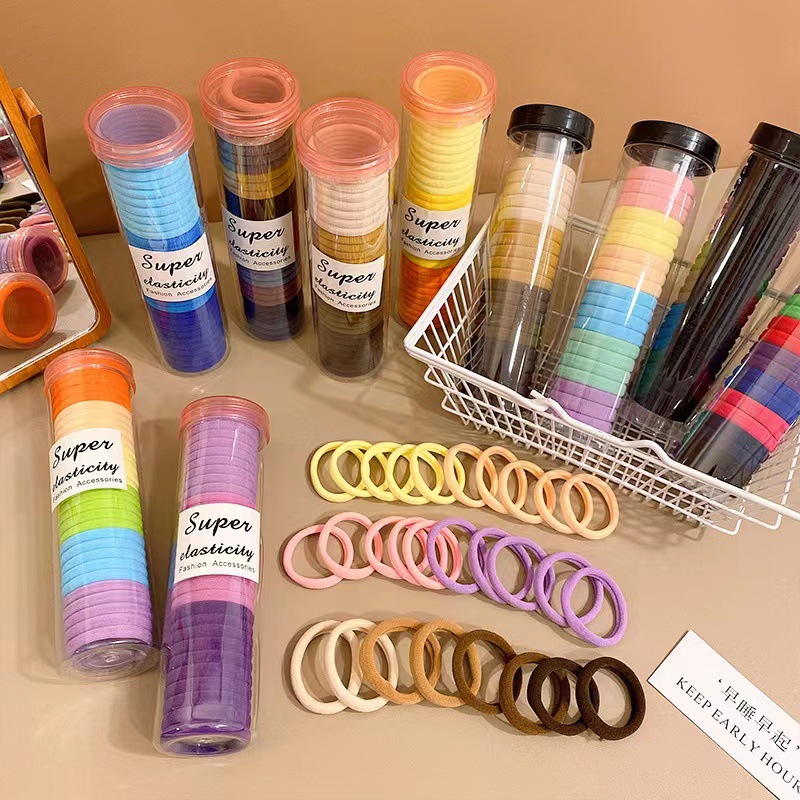 Wholesale of Korean-style towel bands, colorless, seamless, and non-damaging children's hair bands, high-elasticity hair ties, 24 pieces per can details Picture