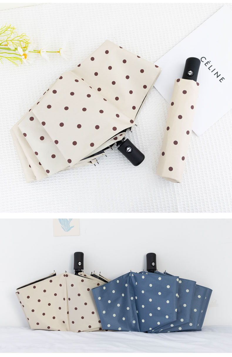 Fully automatic folding polka dot umbrella, UV protection, sun protection umbrella, sunshade umbrella, black vinyl simple, all-weather and all-weather umbrella pic 6