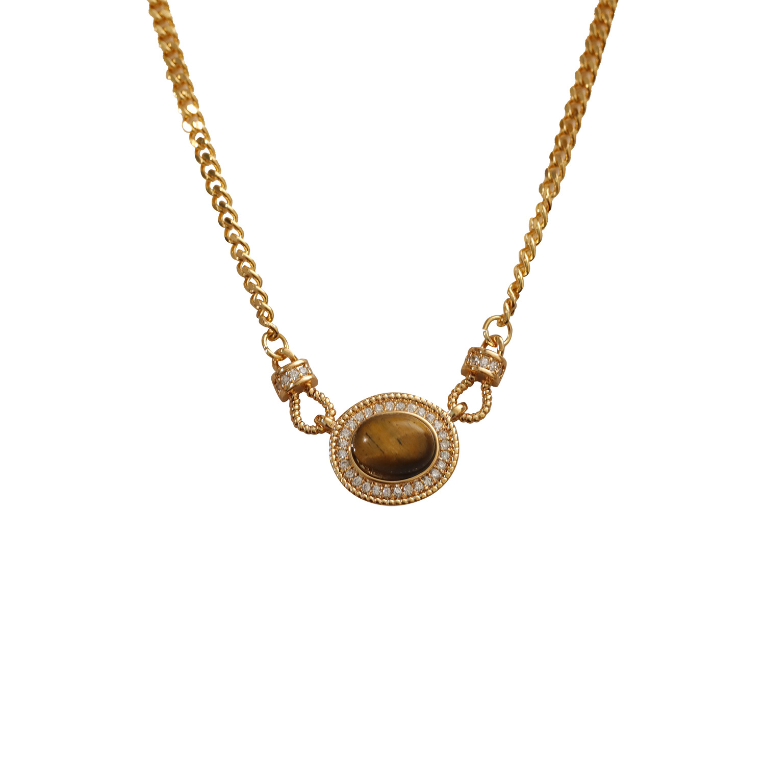 Hyacinth Meirad-style tiger's eye pendant, retro Hong Kong style, fashionable, individual, elegant and high-end sweater chain necklace, collarbone chain Item Picture