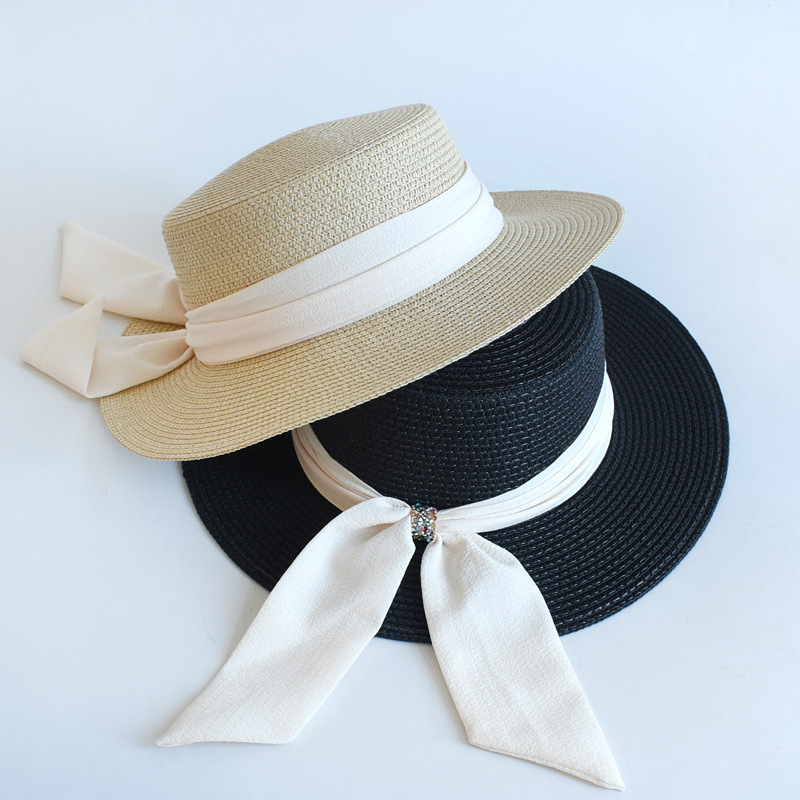 Vintage French Hepburn Black Net Red Straw Hat Sun Hat Sun Block Beach Hat Female Summer Big Rim Sun Hat Specification drawing