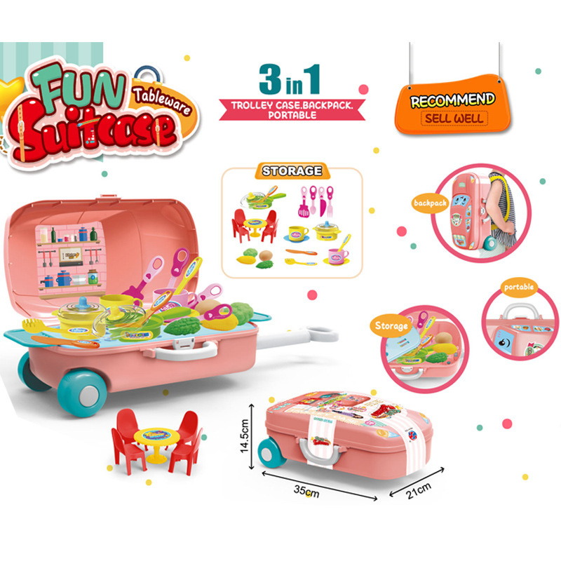 跨境亚马逊儿童过家家玩具手提行李箱拉杆箱厨房玩具工具医具套装详情图1