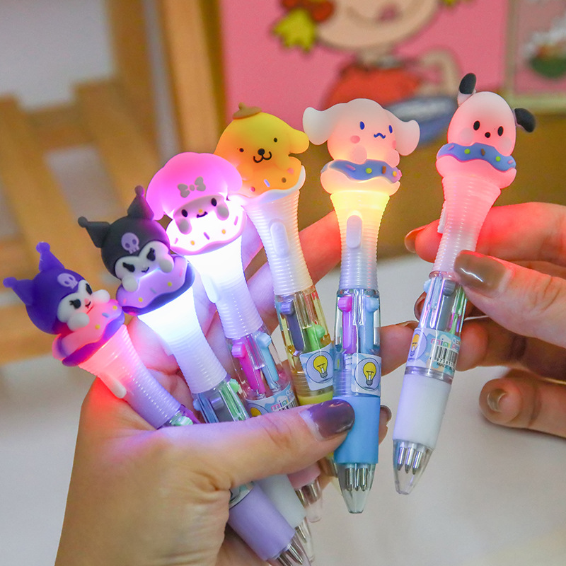 Creative Cute Pet With Light Small 4-Color Ballpoint Pen Cute Multi-Color Pen Diy By Hands-On Account Pen Student Stationery Wholesale Application Scenario