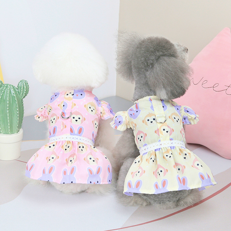 Pet supplies: Spring and summer dog clothes, monkey and rabbit petal skirts, Pomeranian princess cotton face dog clothes without leashes