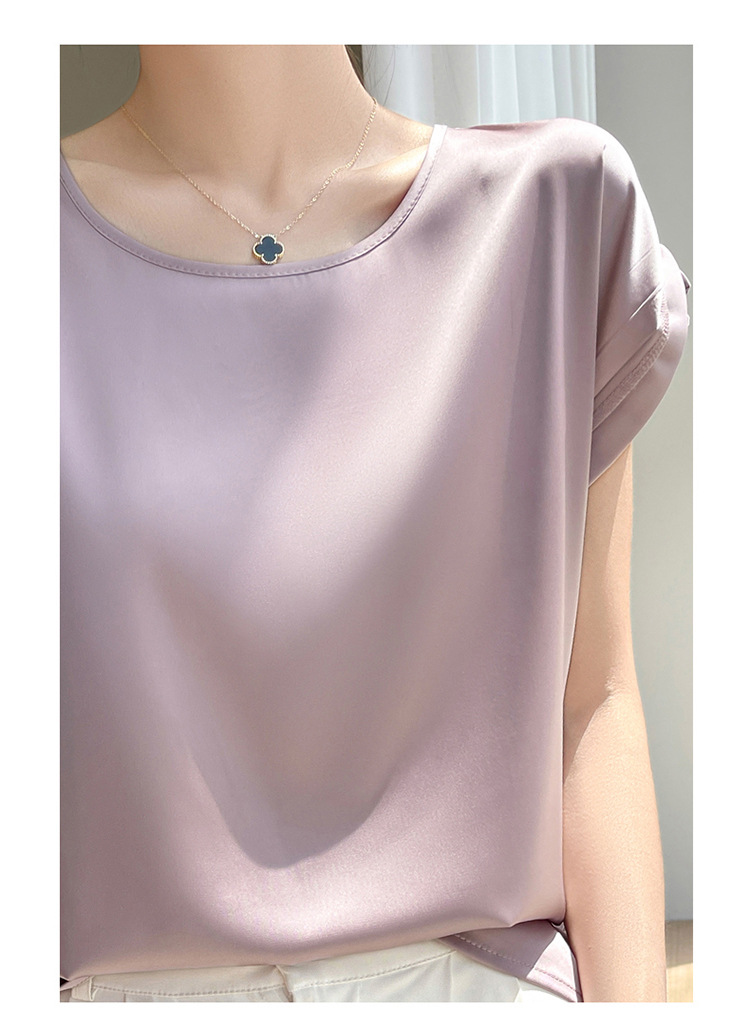 A new summer collection of silk top, short-sleeved T-shirt, simple and loose, round-neck mulberry silk tank top with acetate satin pic 26