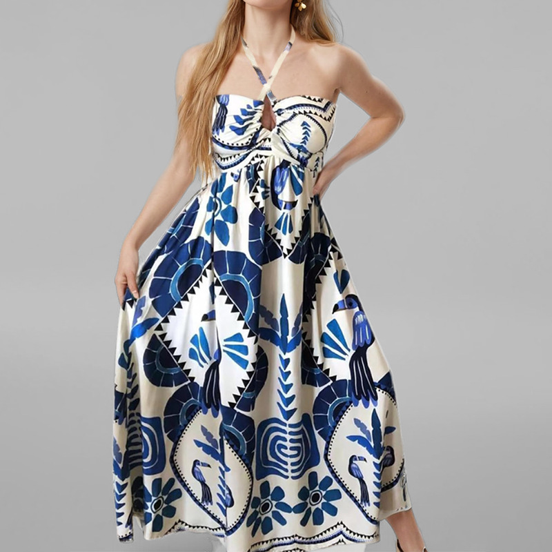 Hollow-out neck tie loose spring dress for women thumbnail