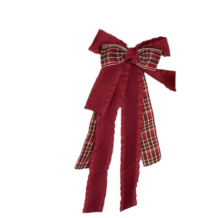 Red Plaid Bow Hairpin Brooch Double Lace Bear Japanese Cute Soft Sister Lolita Hairpin Headdress Item Picture