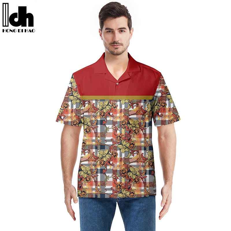 跨境男士夏威夷衬衫欧美3D印花外贸沙滩衬衣开衫短T恤可指定图案详情图2