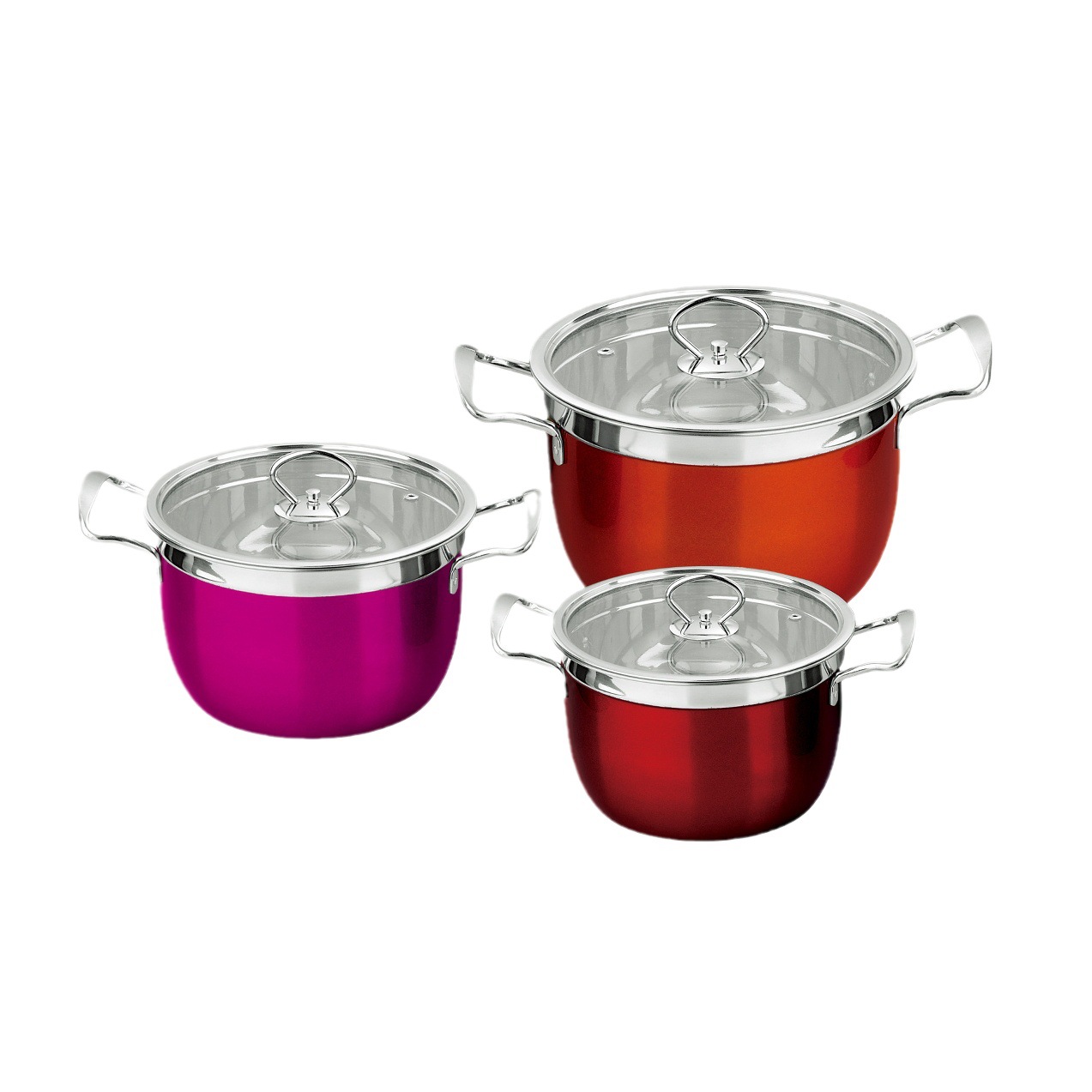 Wholesale of cross-border color stainless steel pot sets, ten-piece gift pot sets, double-ear baby food milk pot, double-bottom high soup pot Item Picture