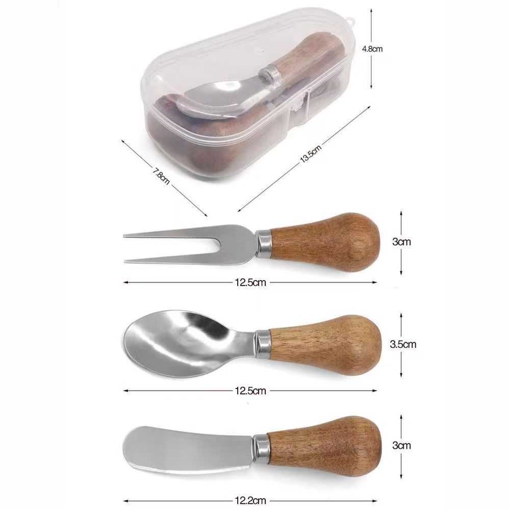 Vertical Butter Butter Knife Wood Handle Cheese Knife Stainless Steel Cheese Knife Spread Knife Fork Spoon Three Sets With Logo Item Picture