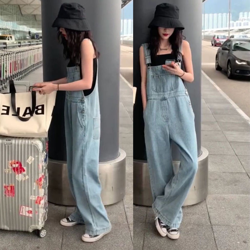 Net Red Mopping Pants 2024 Spring And Summer New Pants Korean Version Of Loose Large Size High Waist Wide Leg Jeans Suspenders Women Application Scenario