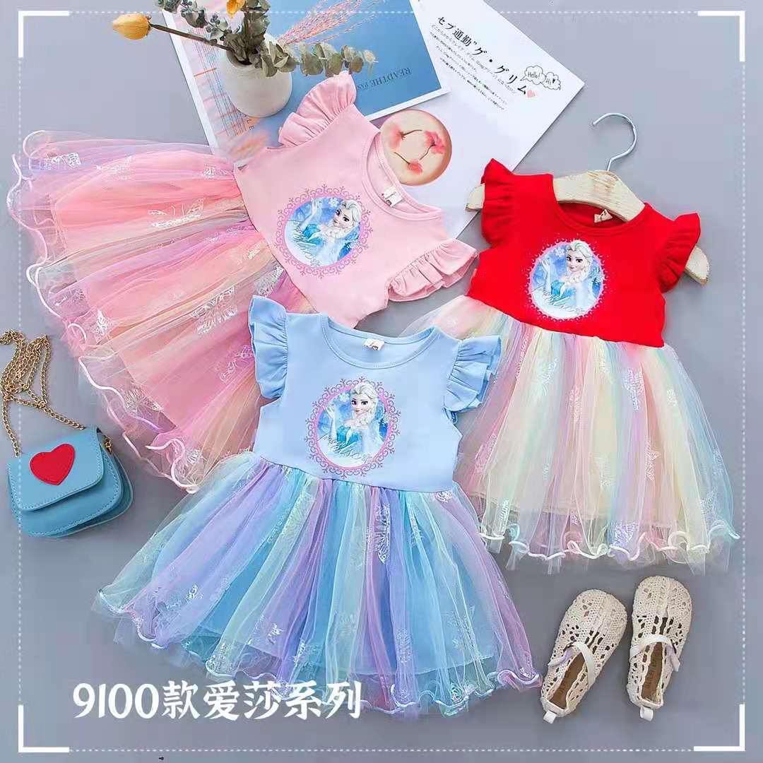 女童夏款2020新款婴儿小童装短袖裙子女宝洋气翅膀网纱公主裙外贸