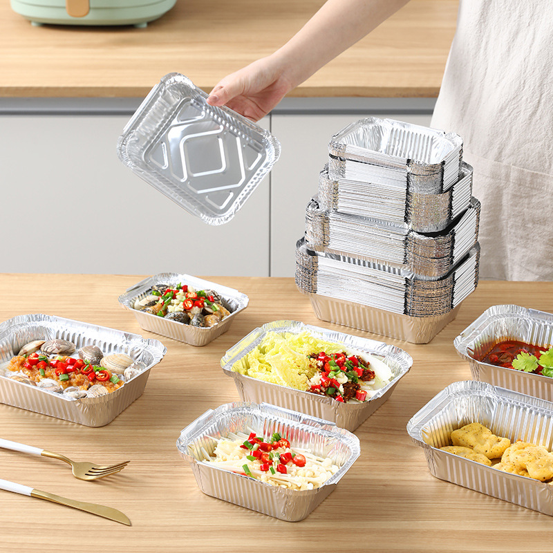 锡纸盒烧烤专用加厚长方形锡纸盘碗外卖商用烘焙一次性铝箔打包盒详情图2