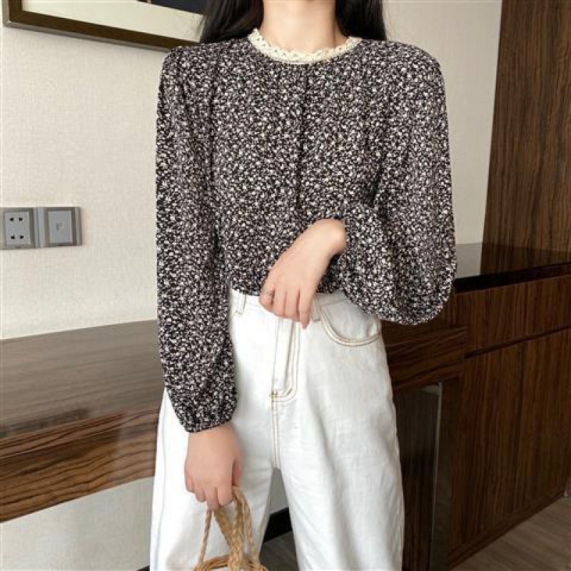Nuevo 2022 manga larga verano top de mujer cuello redondo blusa floral de gasa para mujer sensación de diseño nicho versátil mujer blusa Application Scenario