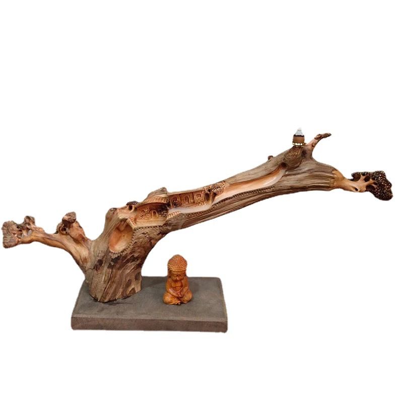 Taihang Cliff Cypress Root Carving With The Type Of Decoration Reverse Flow Incense Landscape Modeling Wood Carving Home Office Reverse Flow Incense Crafts Item Picture