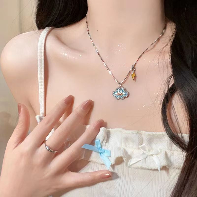 Sweet Cool Wind Niche Design Sense Cloud Lightning Beaded Necklace Women's New Color Collarbone Chain Personality Unique Accessories Specification drawing