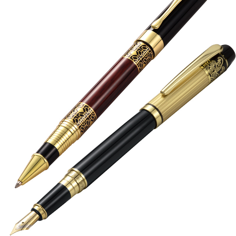 High-end business neutral metal signature pen, fountain pen, ballpoint pen, advertising gift, ink sac, water pen, engraving gift box set Item Picture