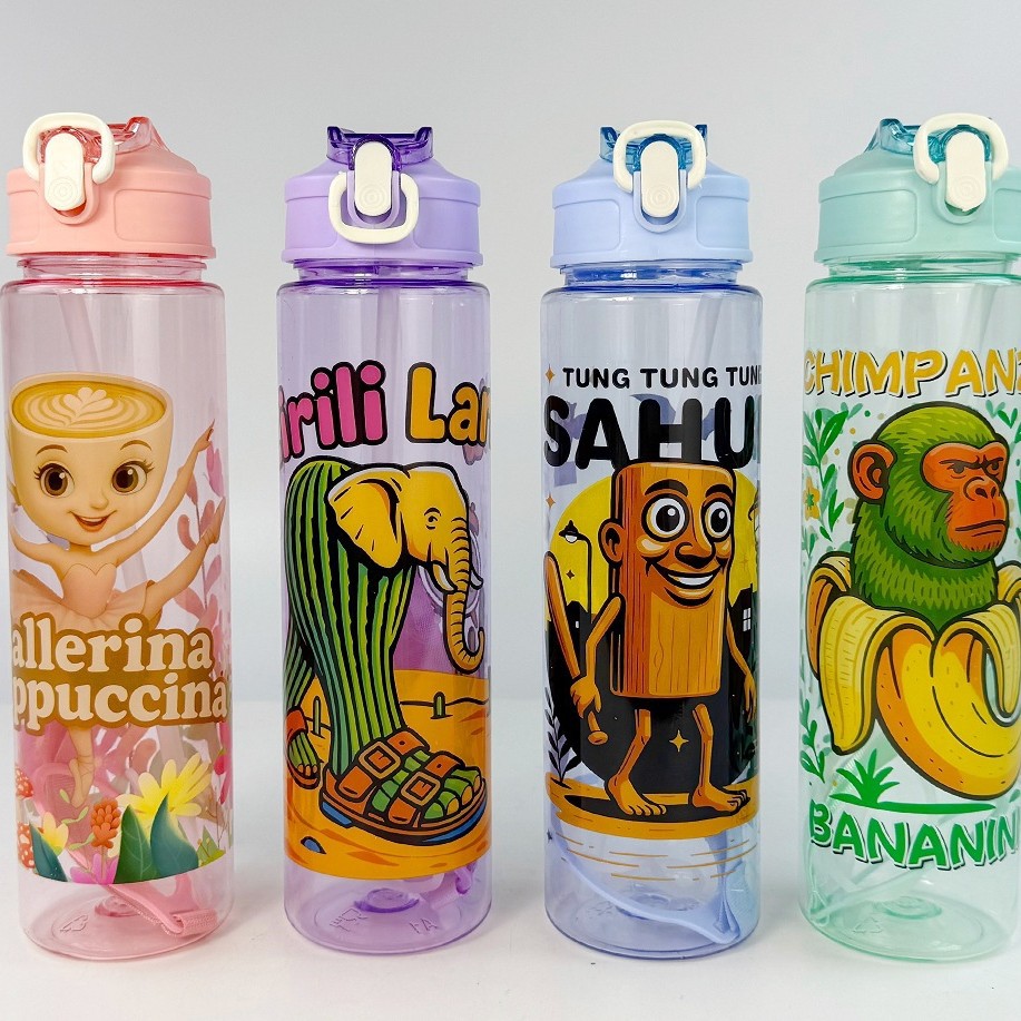 Children's water cups with cute patterns, straw cups, Shan Hai Jing style, men's and women's high appearance level sports water bottles, portable student wholesale full figure