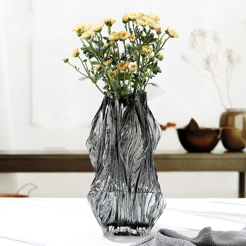 Creative, simple and artistic, irregular-shaped glass vases, water-grown flower arrangements, fresh flowers, snow willows, model room soft decoration, light luxury ornaments Specification image