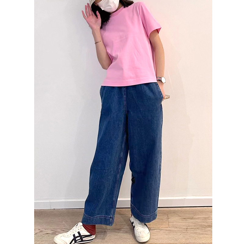 2023 Spring And Summer New Casual Version Of Elastic Waist Side Wide Leg Jeans Blue Loose Lazy Commuting Bottoms Application Scenario