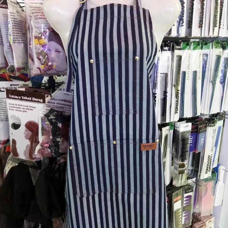 牛仔布工作围裙 美发师理发师餐厅服务员工作服 条纹围裙可定  shanilak细节图