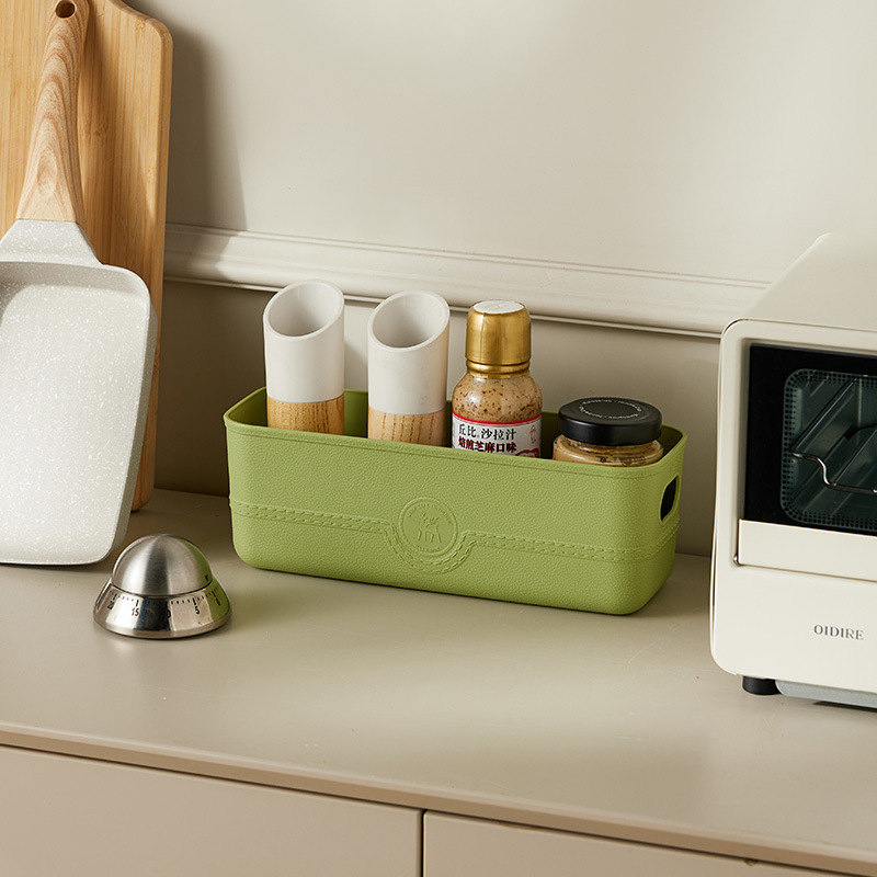 Multi-functional storage basket, organizing kitchen storage box, faux leather texture desktop storage box, miscellaneous items for students full figure
