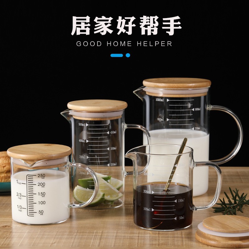 High-temperature resistant household baking high borosilicate glass cups, graduated cups, thickened glass beakers, measuring cups