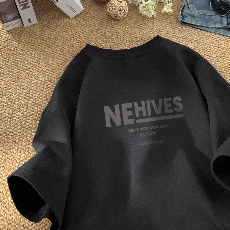 Letter-printed pure cotton heavy-duty short-sleeved T-shirt for men, summer trendy brand ins half-sleeved base layer, Hong Kong-style loose T-shirt details Picture