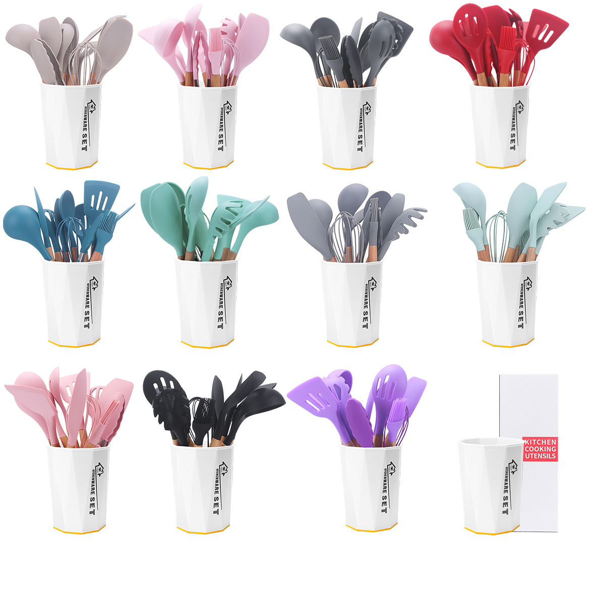 Cross-Border Stock Wooden Handle Silicone Kitchenware 11 Sets Of Non-Stick Cooking Wooden Handle Silicone Kitchenware 11 Sets Application Scenario